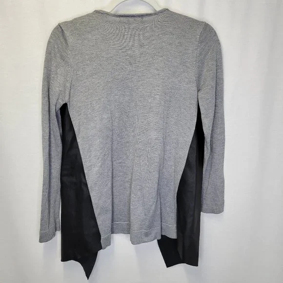 Zara Knit Women's Medium Cardigan Sweater Black Gray Faux Leather - Picture 2 of 5